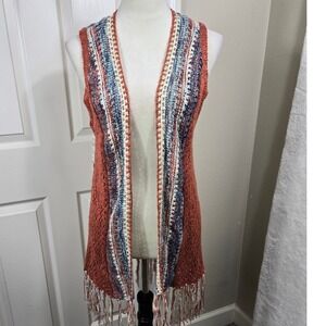 Crochet Knit Fringe Vest Sleeveless Open Front‎ Boho Hippie Festival One Size